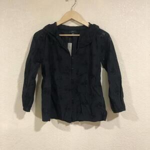 NEW NWT J. Crew Button-front eyelet peasant top in black
